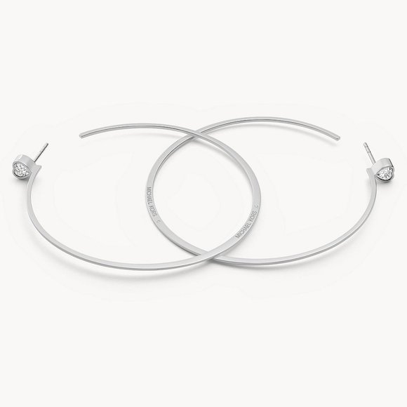 Michael Kors Stainless Steel Hoop Earring Silver-tone Heart Stud Crystal - Picture 3 of 5